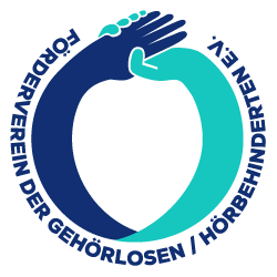 Das Logo zeigt zwei Arme, die sich kreisförmig die Hand geben. Eine Hand ist türkis, eine ist dunkelblau. Außen steht der Name des Fördervereins.